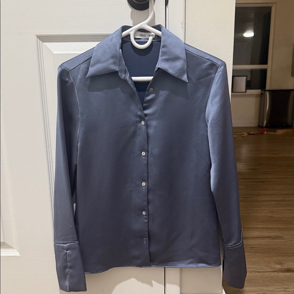 Mango Navy Satin Blouse